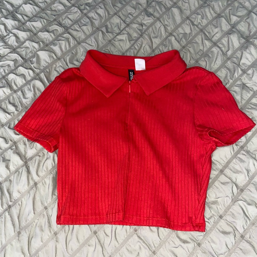 Divided Vibrant Red Polo Crop Top